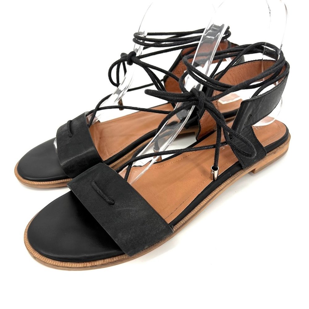Alias Mae Gladiator Sandals Size 38 US 7.5 Leather Lace Up Black Ankle Strap
